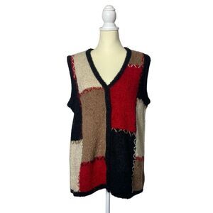 Vintage Christopher& Banks Hand Embroidered Mohair Patchwork Sweater Vest Size X